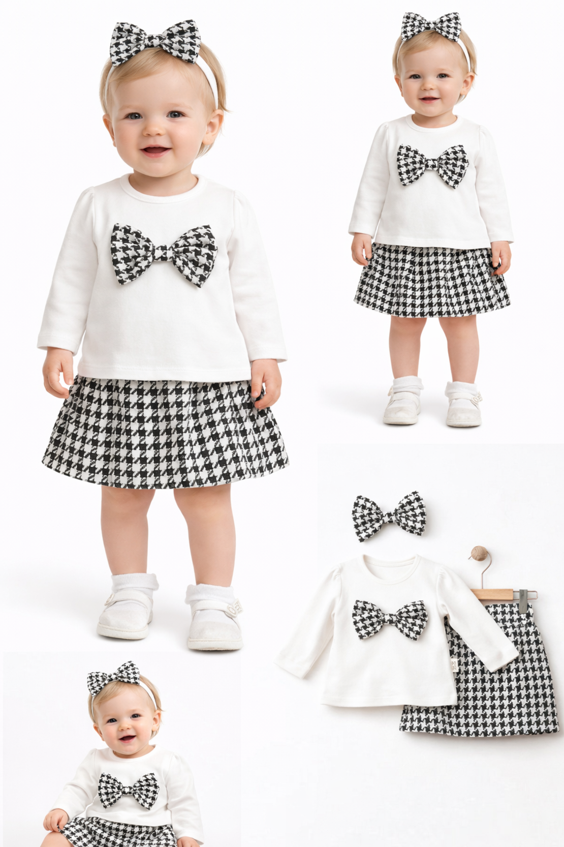 Елегантен бебешки комплект за момиче с пола и панделка