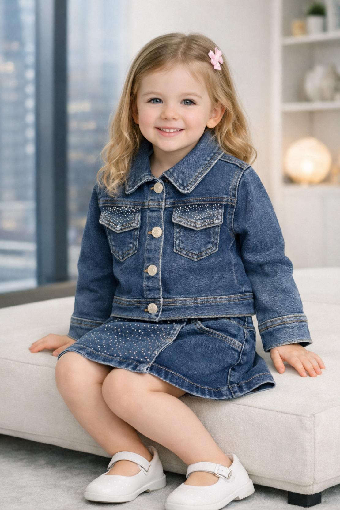 Дънков комплект за момиче с камъчета