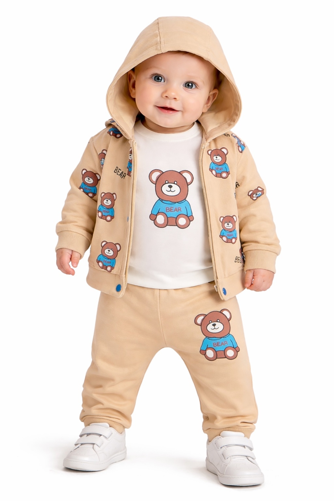 Бебешки комплект с боди и суитшърт 3 части с мече