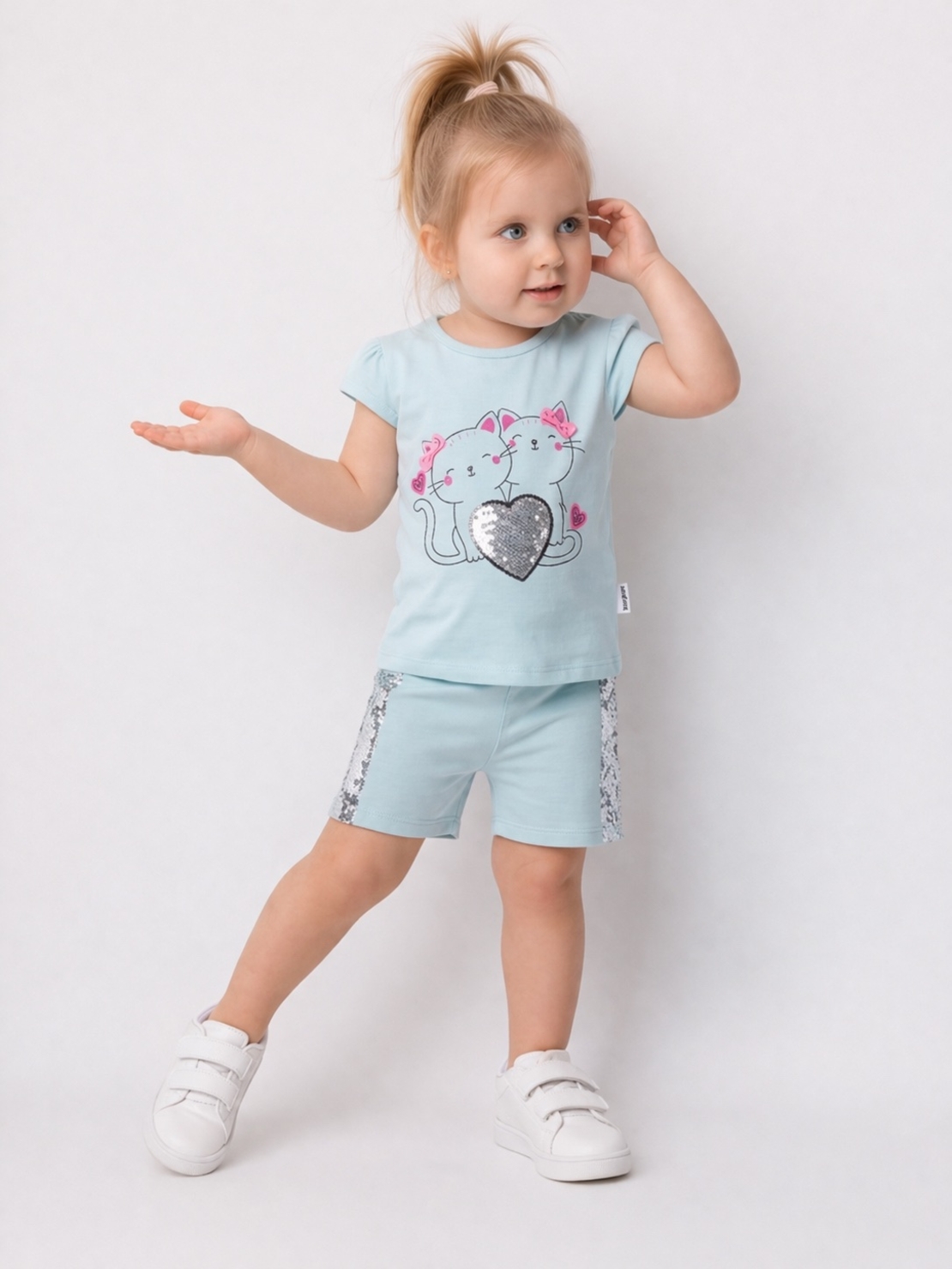 Комплект за момиче с котенца и пайети