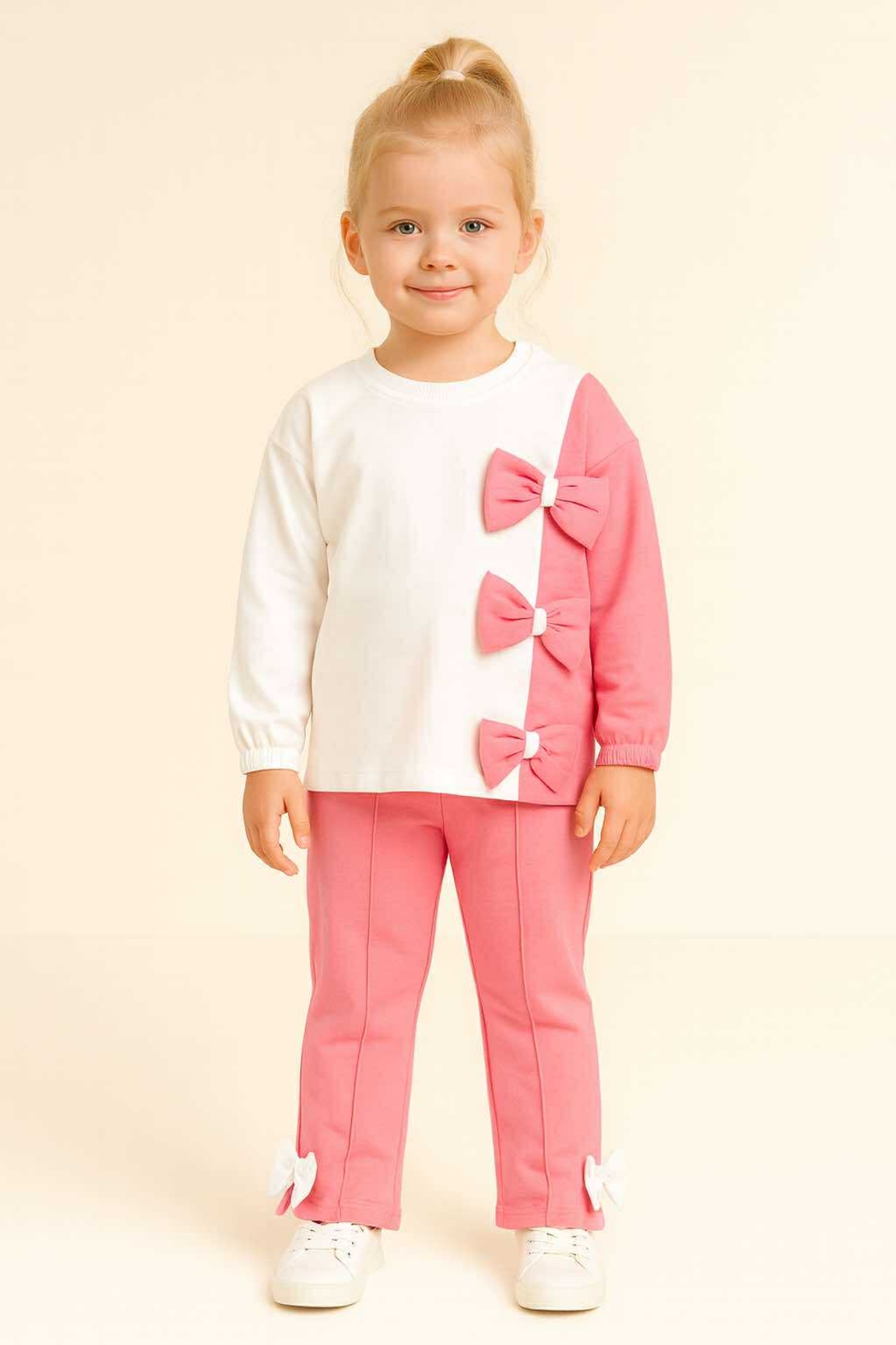 Детски комплект в розово и бяло с панделки