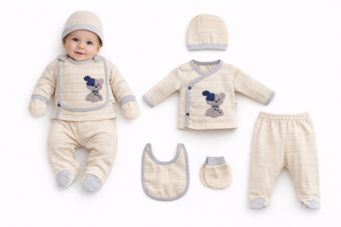 Бебешки комплект за новородено 5 части с мече