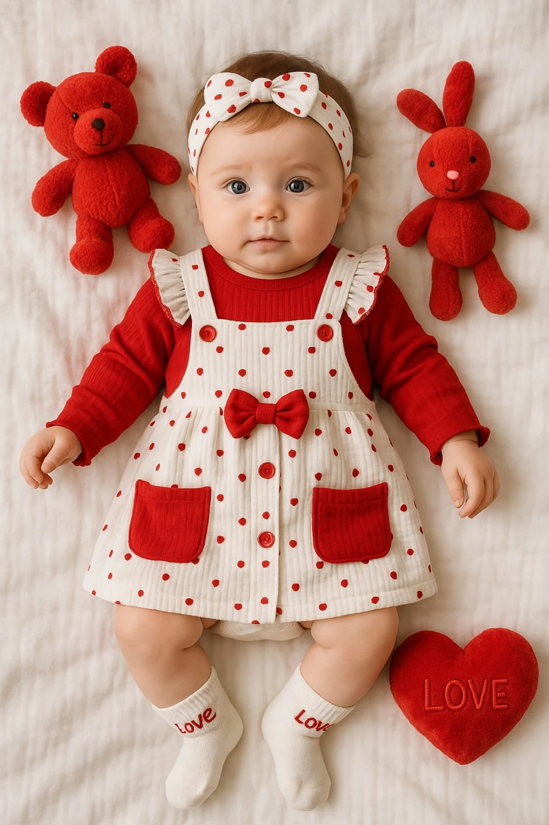Kомплект за момиченце с червени сърчица