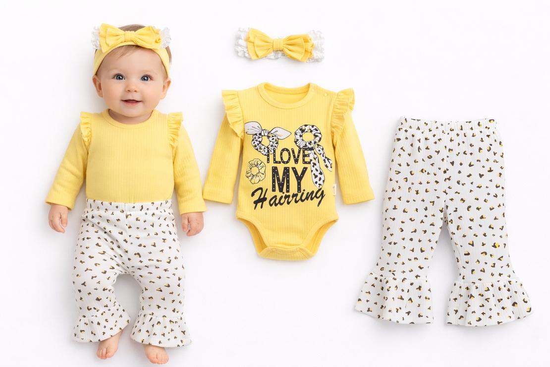 Рипсен бебешки комплект за момиче 3 части с лента