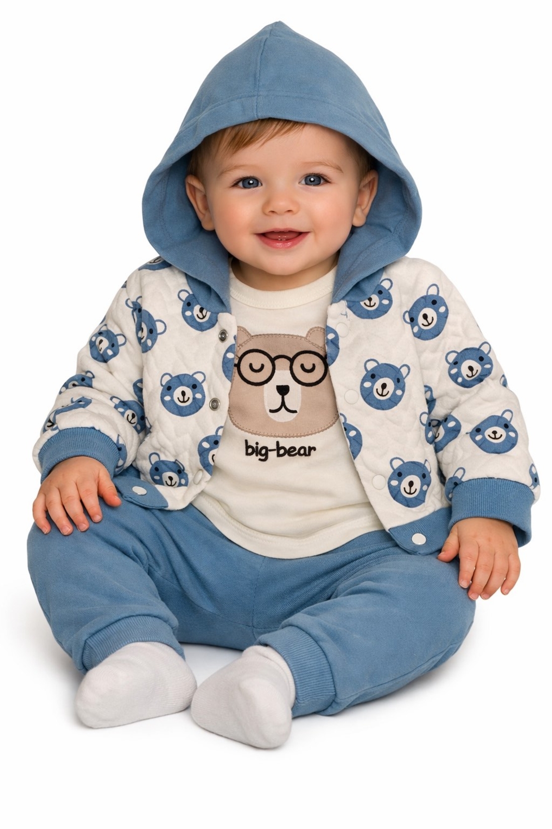 Бебешки комплект Big Bear с яке и качулка – син