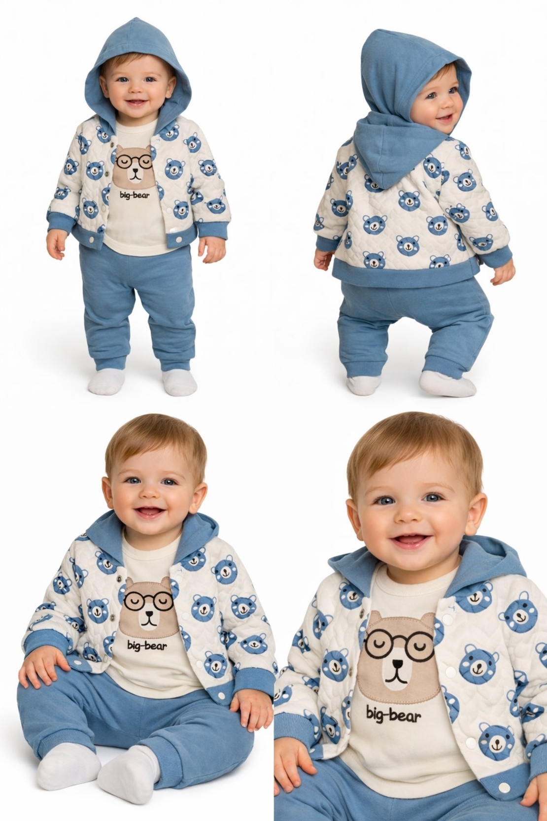 Бебешки комплект Big Bear с яке и качулка – син