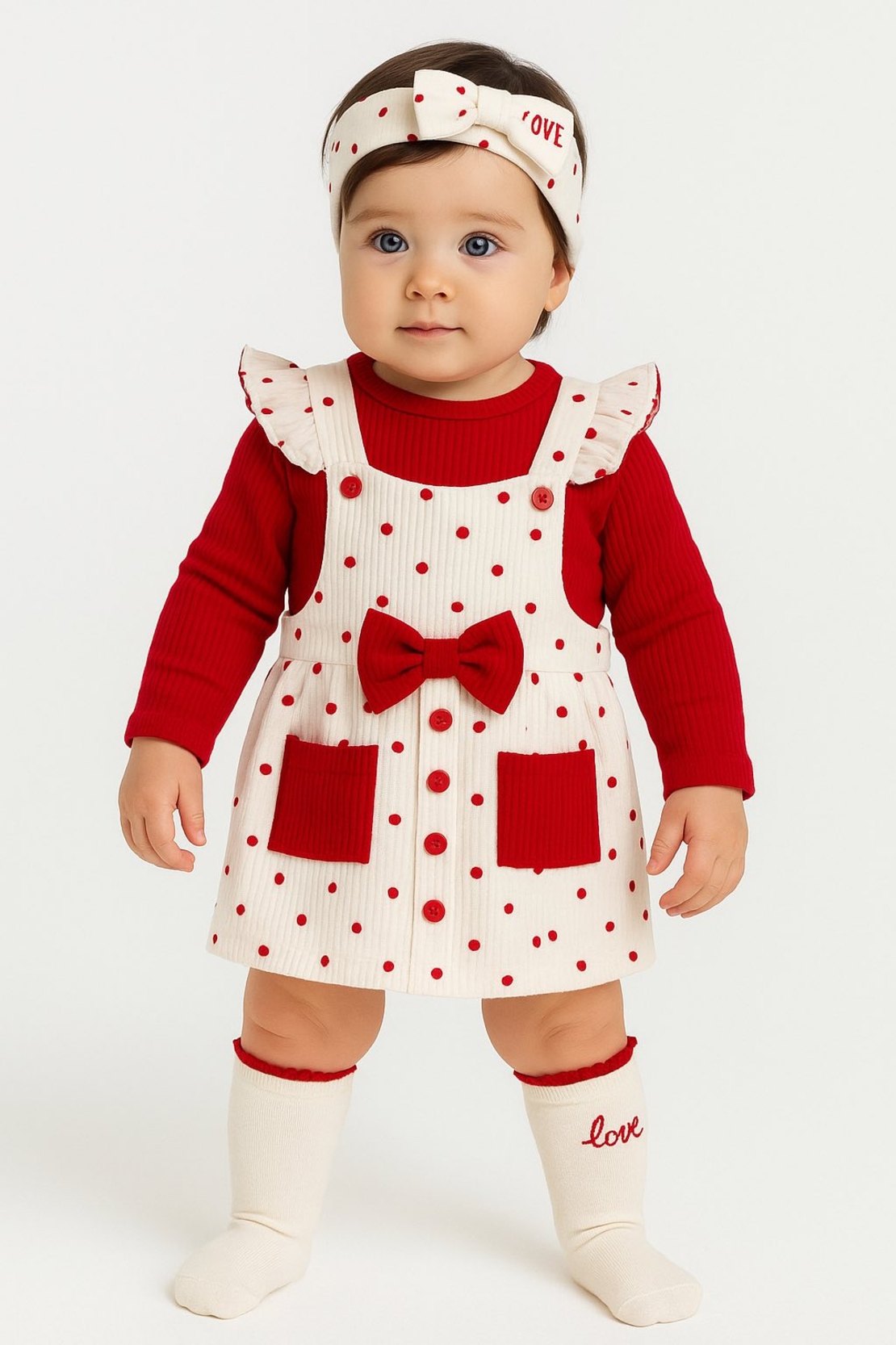 Kомплект за момиченце с червени сърчица