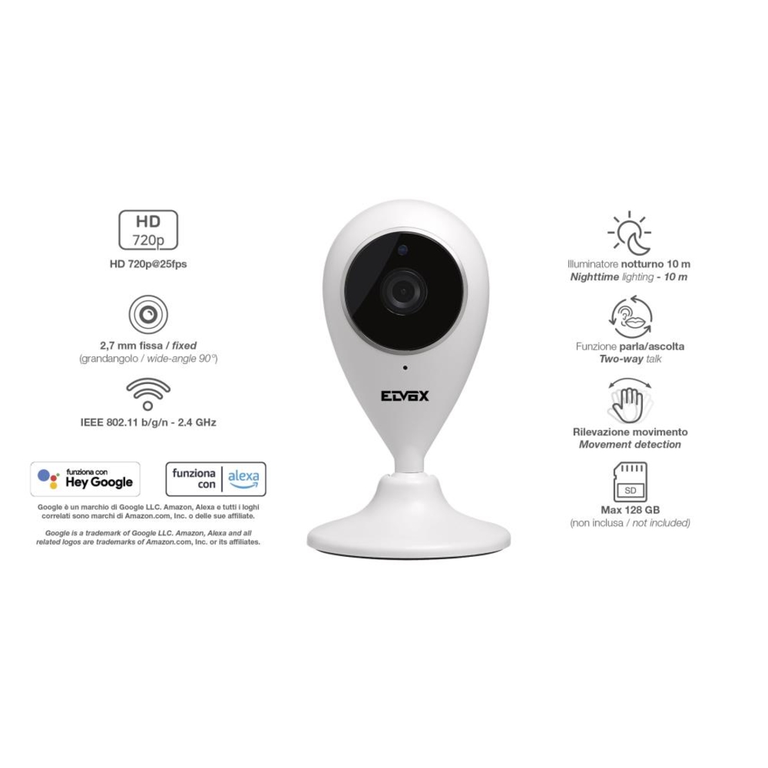 Wi-Fi HD подвижна камера Elvox, 1MPx 2,7 мм, Vimar