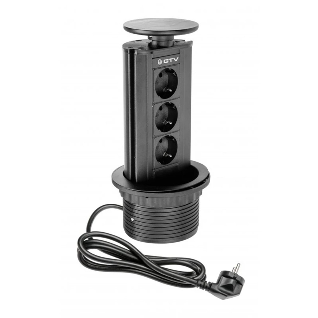 Pull-out контакт за вгражд., 3х Schuko, кабел 1,5 м, черен GTV
