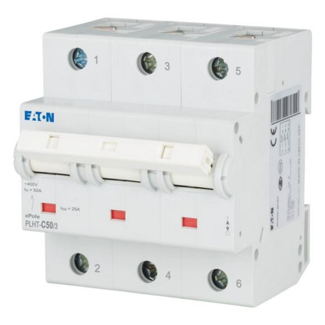 PLHT-C50/3 - Автоматичен прекъсвач MCB 3P 50A крива C 25kA, 4.5 мод., Eaton
