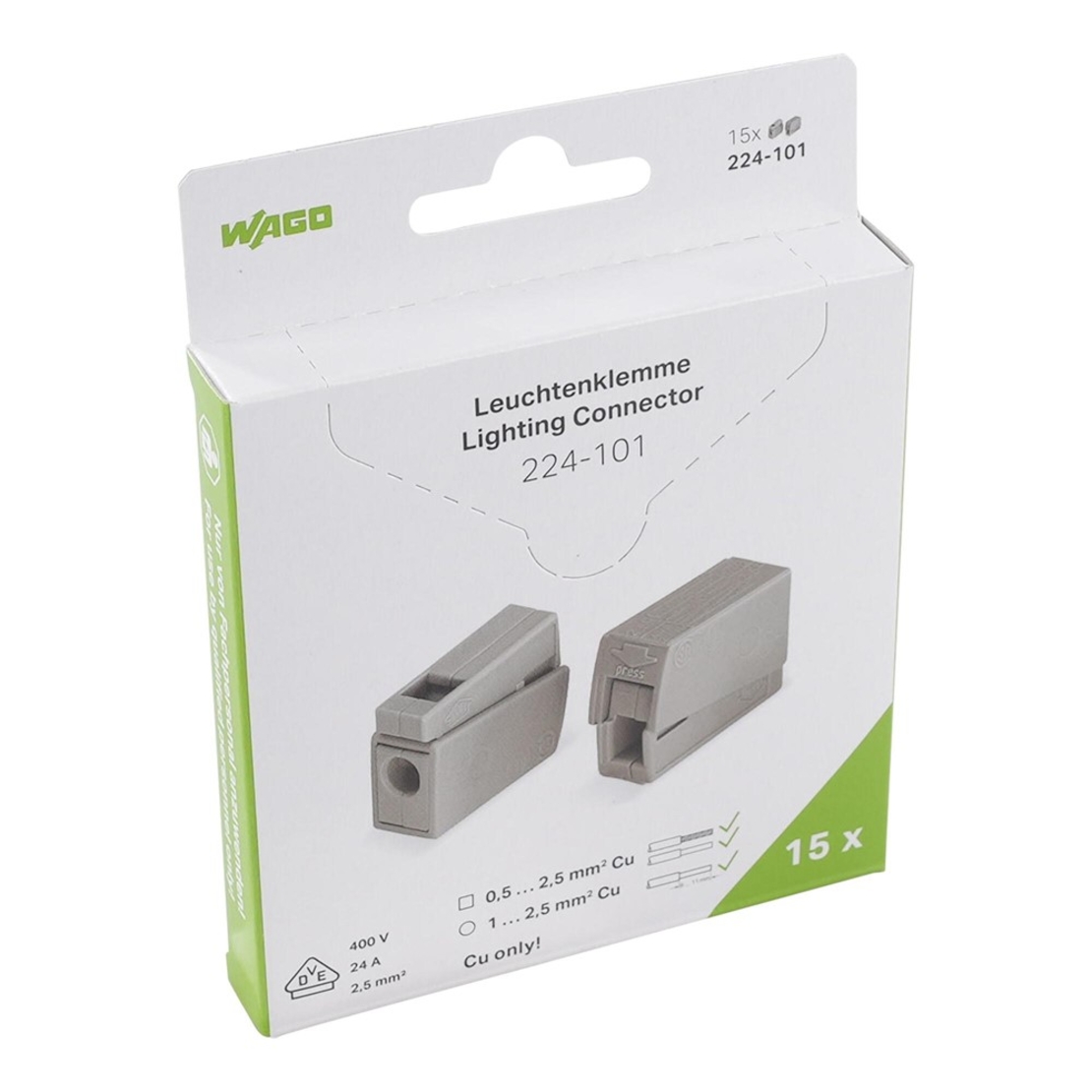 Комплект 15 бр. клеми за осветление, 2,5 mm², сиви, Wago