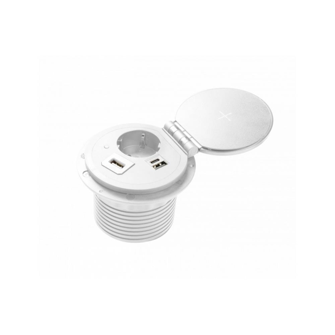 Charger Plus контакт за вгражд., 1x Schuko,USB,HDMI,RJ45,кабел 1,5 м,сребрист GTV