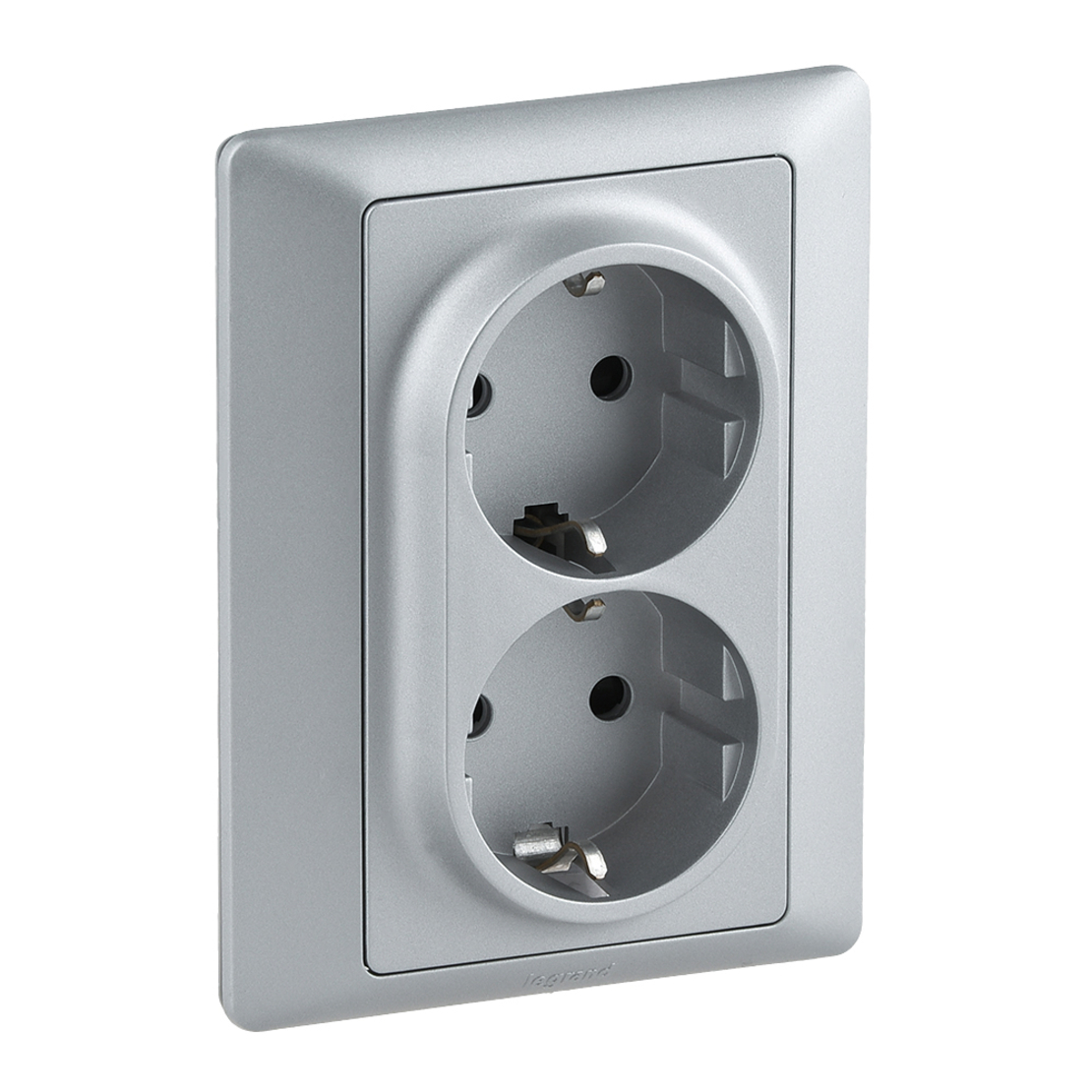 Двоен контакт Valena Life с рамка 2X2P+E Schuko 16A, авт. клеми, алуминий, Legrand
