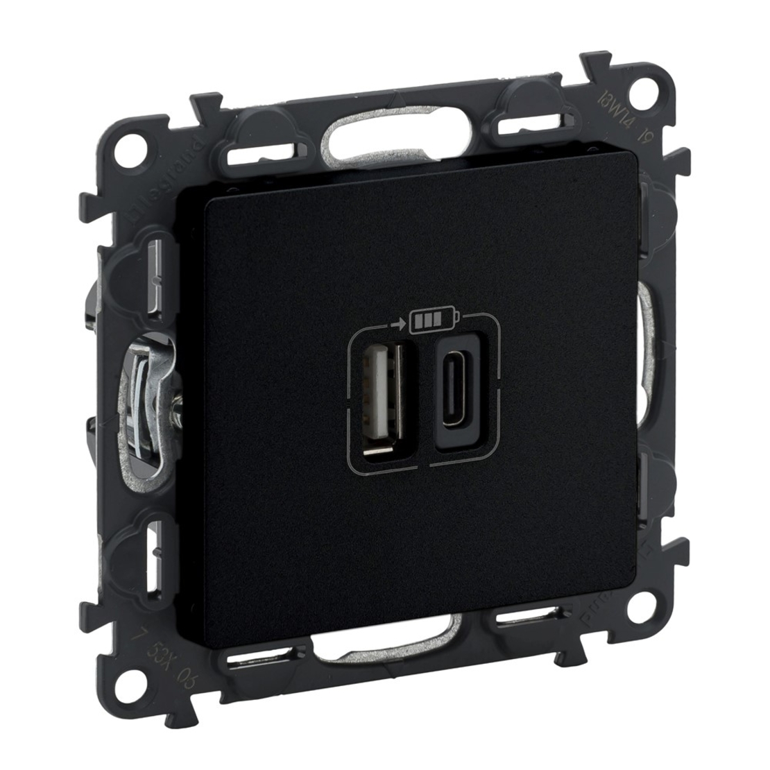 Legrand 2 х USB зарядно A+C, 3.0A, 15W Valena life Черен мат