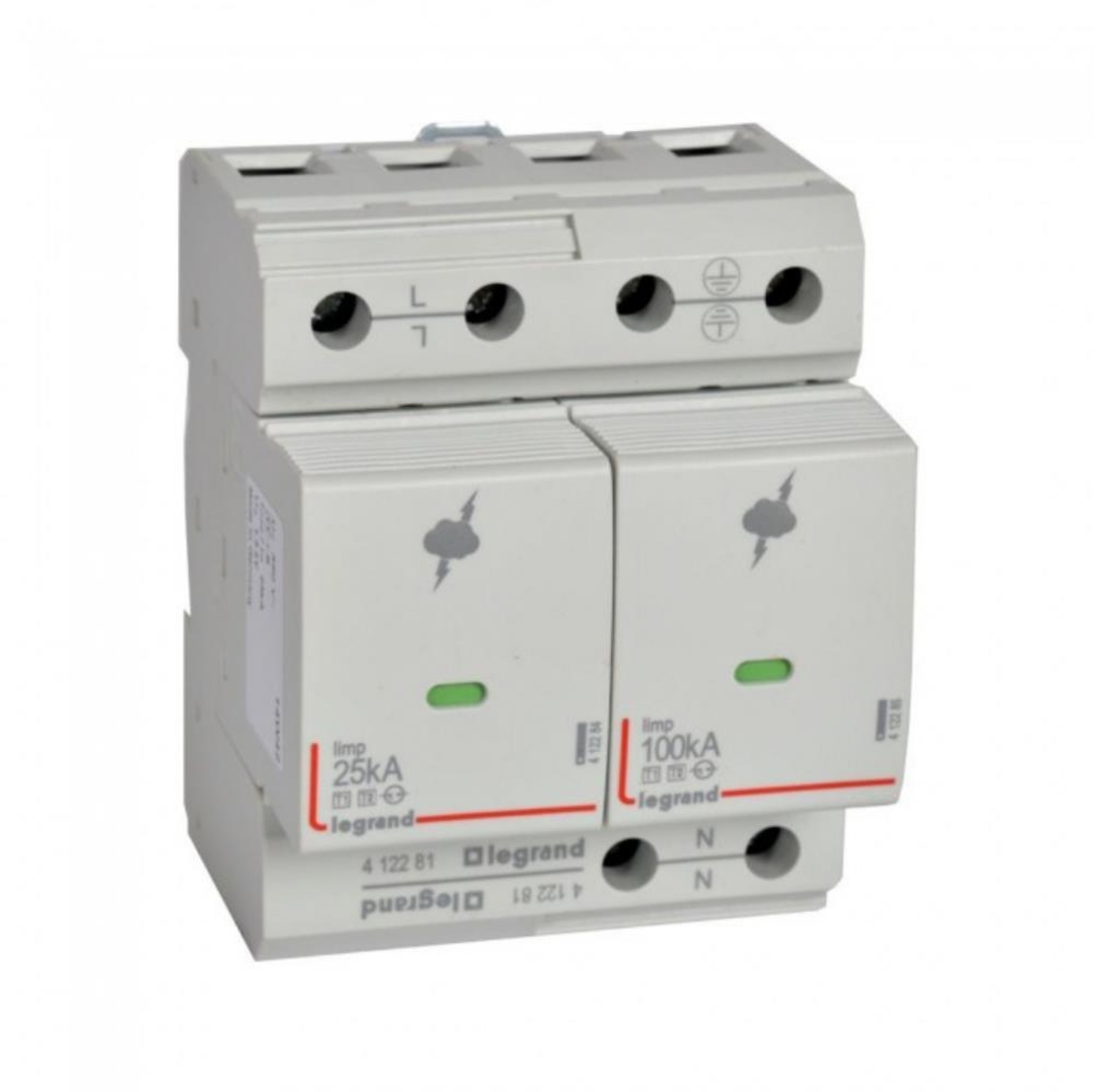 Катоден отводител SPD T1+T2, 350V~ 25kA, 1P+N десен/4мод.,+FS, Legrand