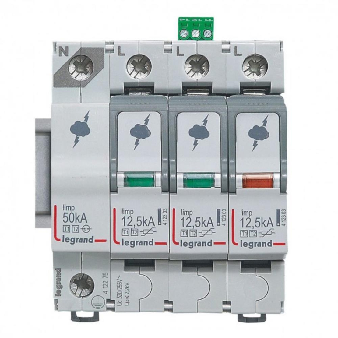 Катоден отводител SPD T1+T2, 320 V~ 12.5kA, 3P+N ляв, +FS, Legrand