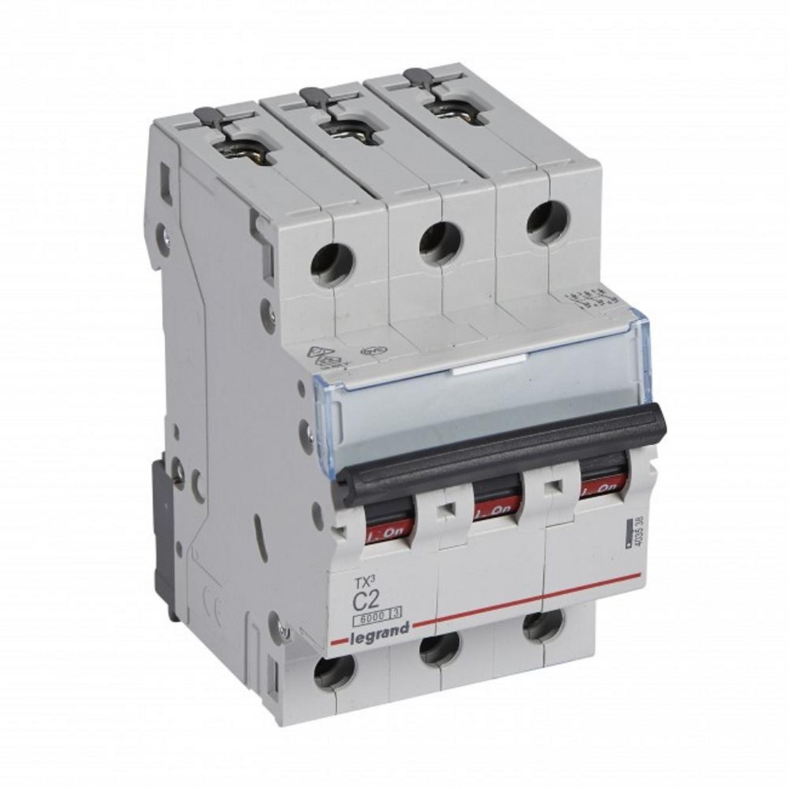 Автоматичен прекъсвач TX³ MCB 3P 2A крива C 6kA, Legrand