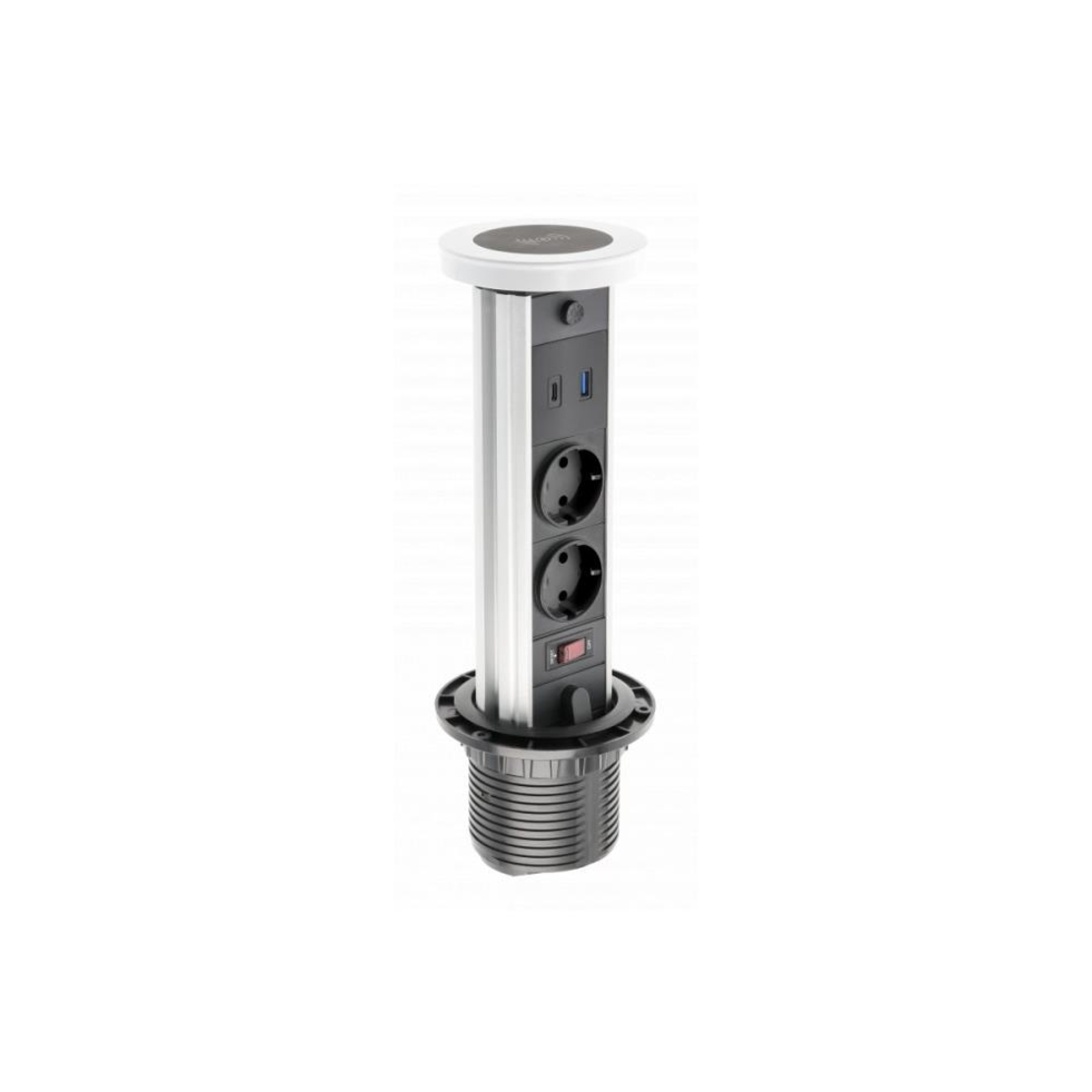 CAMINO Pull-up контакт за вгражд., 2x Schuko, USB A+C, 10W, кабел 1,5 м, бял GTV