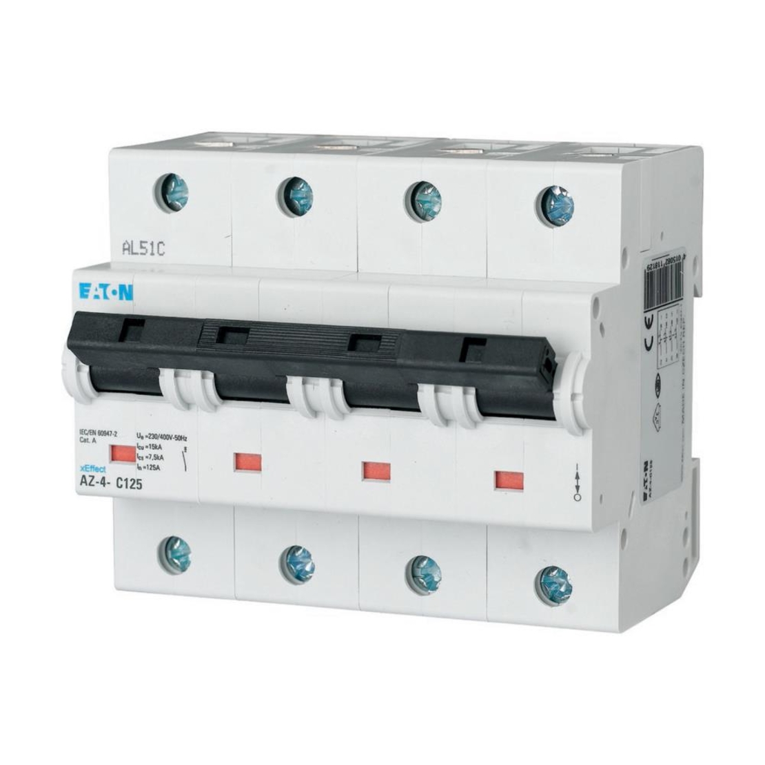 AZ-4-C20 - Автоматичен прекъсвач MCB 4P 20A крива C 25kA, 6 мод., Eaton