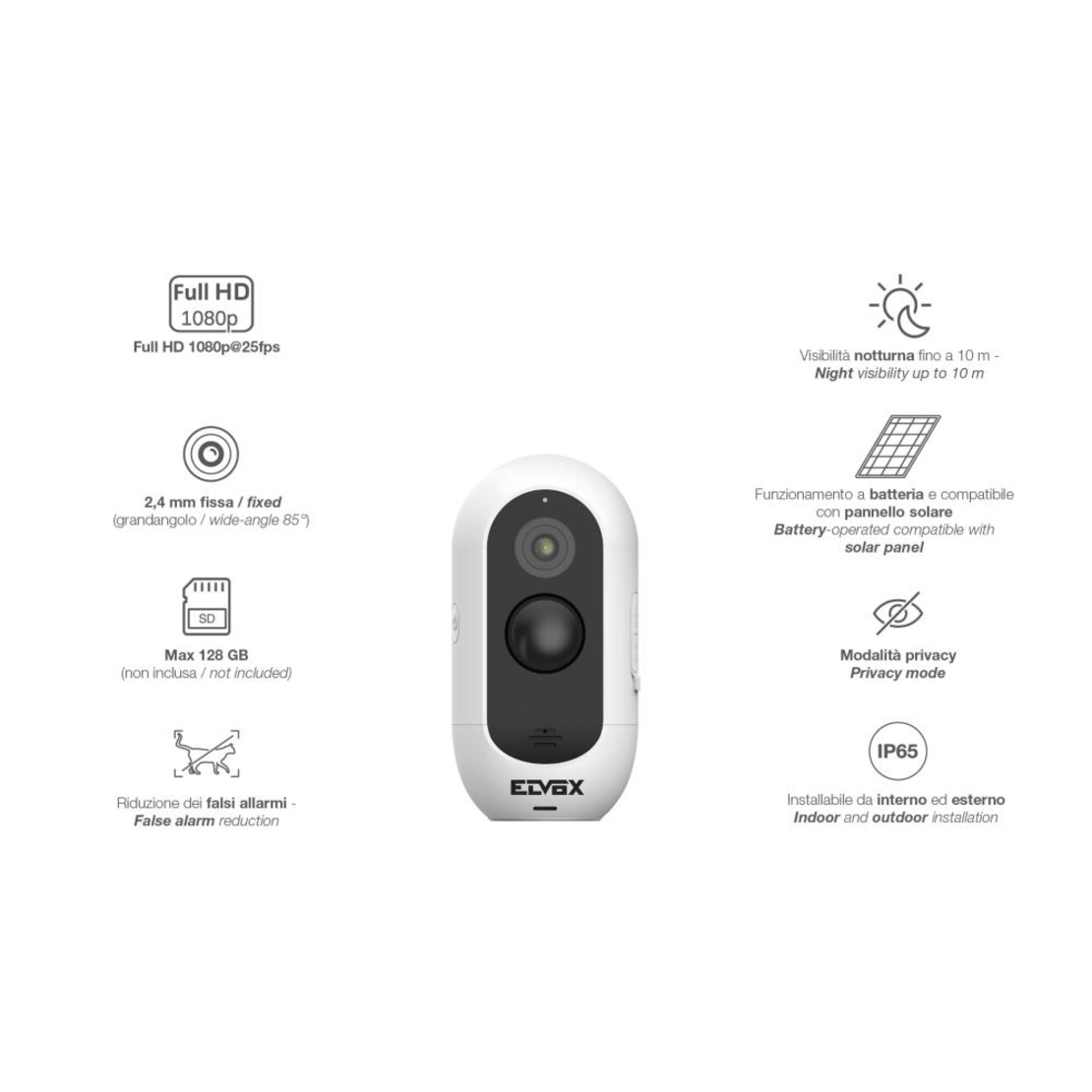 Wi-Fi 2MPx камера Elvox, 2,4 mm 100° изглед, Vimar