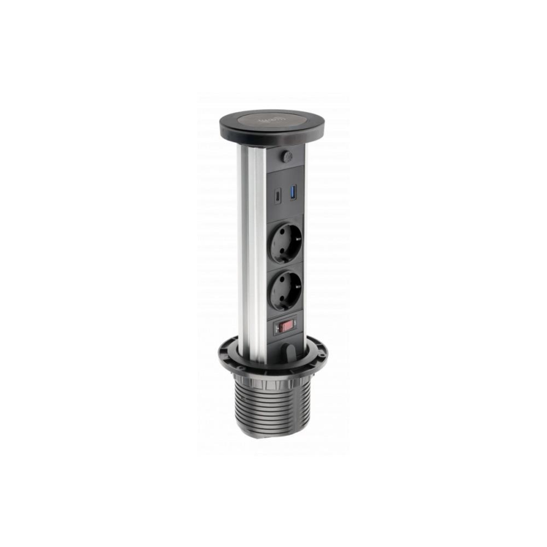 CAMINO Pull-out контакт за вгражд., 2x Schuko, USB A+C, 10W, кабел 1,5 м, черен GTV