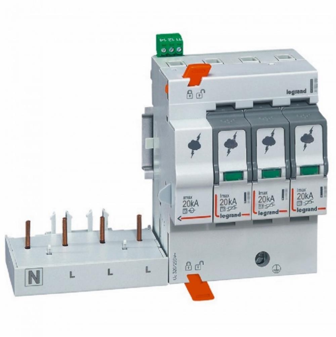 ADD-ON Катоден отводител SPD T2, 320 V~ 20kA, 3P+N ляв, +FS, Legrand