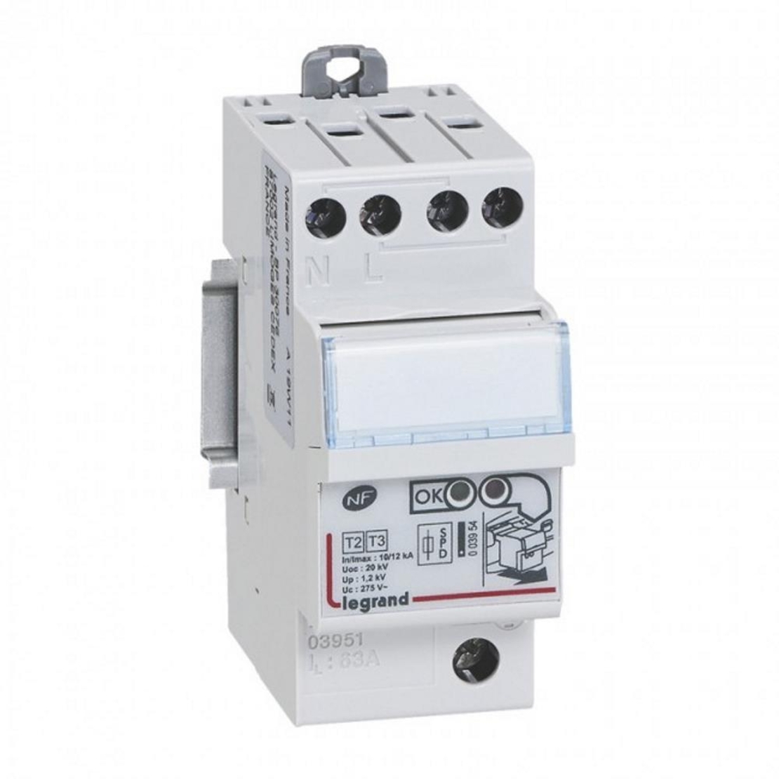 Катоден отводител SPD T2, Imax 12kA, 1P+N ляв, Legrand