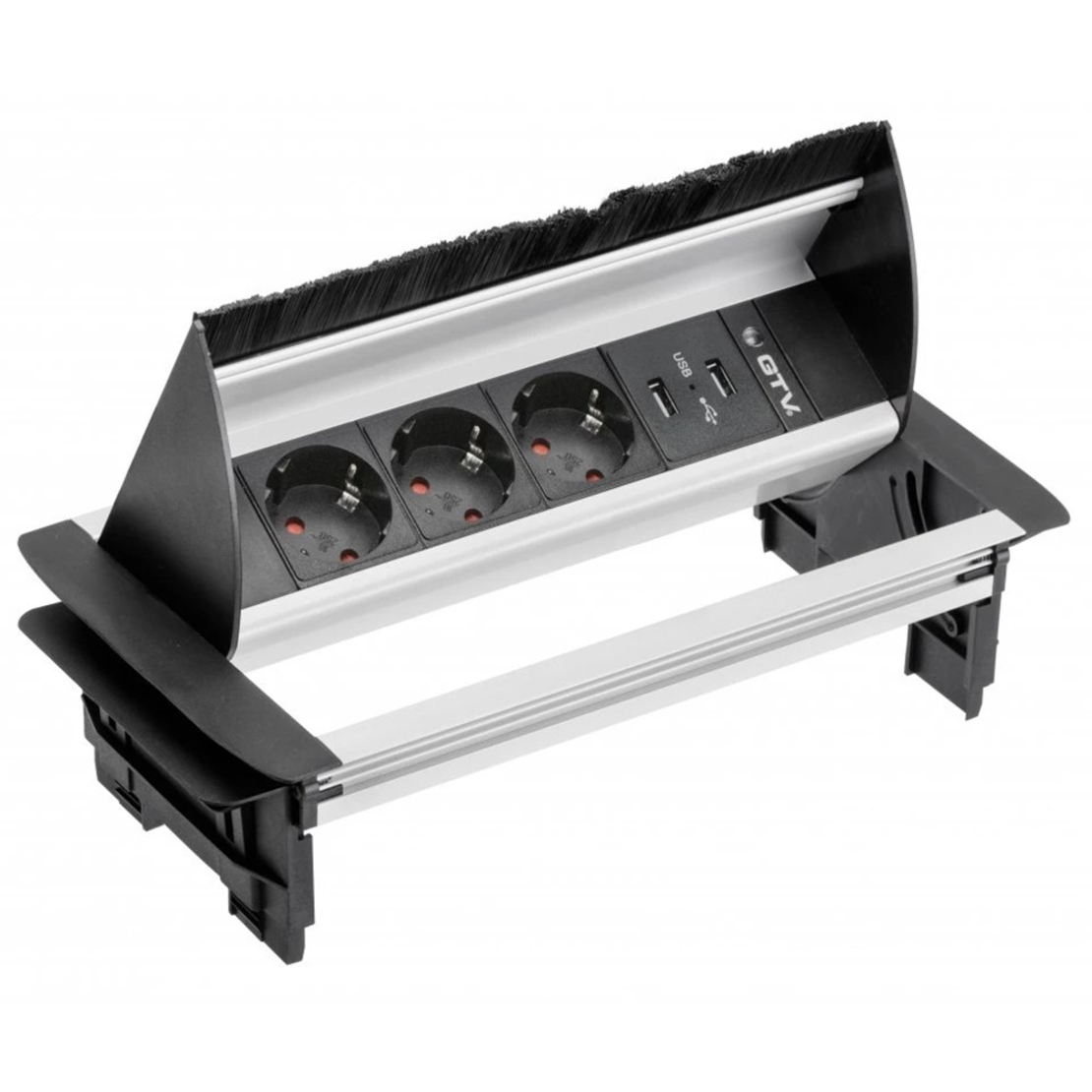 LETTERBOX Pop-up контакт за вгражд.,3х Schuko,2xUSB,без корпус,капак,сребрист GTV
