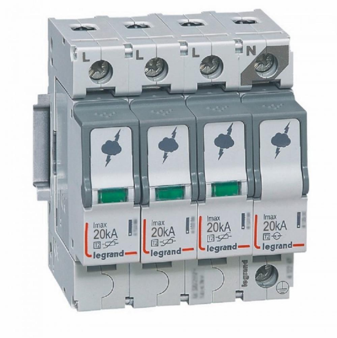 Катоден отводител SPD T2, 320 V~ 20kA, 3P+N десен, Legrand
