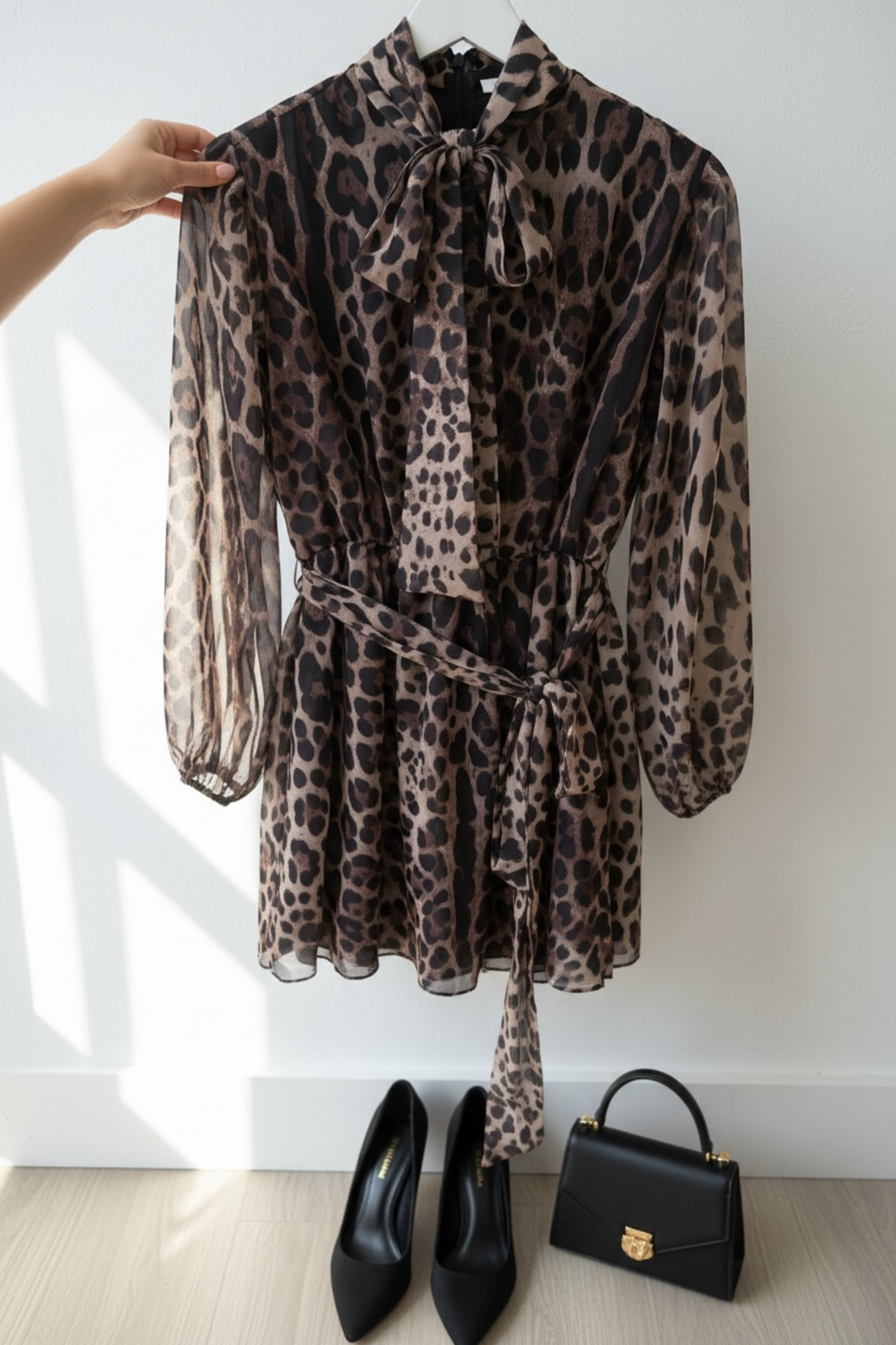 Feline – Леопардова ефирна рокля с панделка