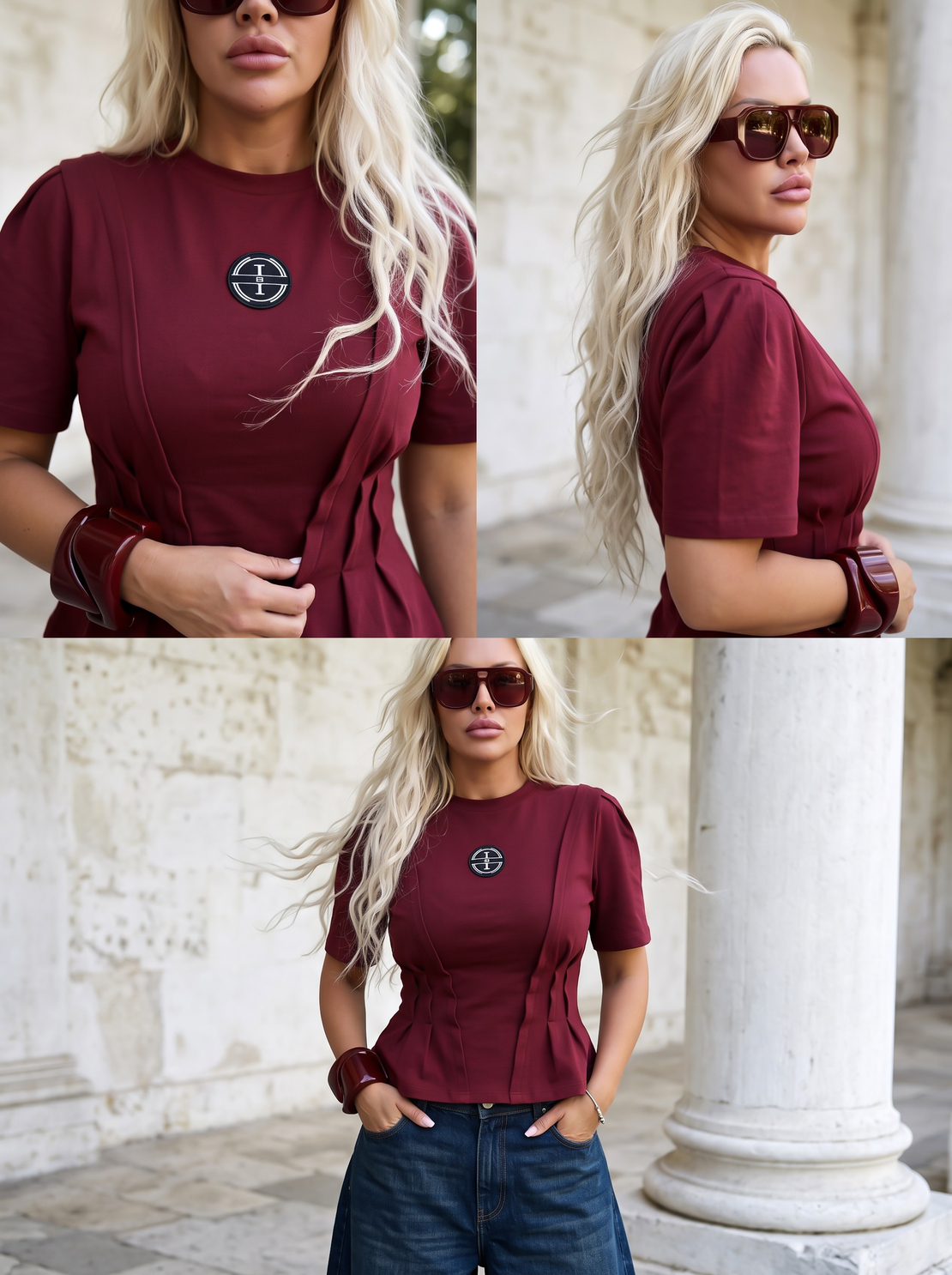 Couture Tee- Дамска бордо тениска