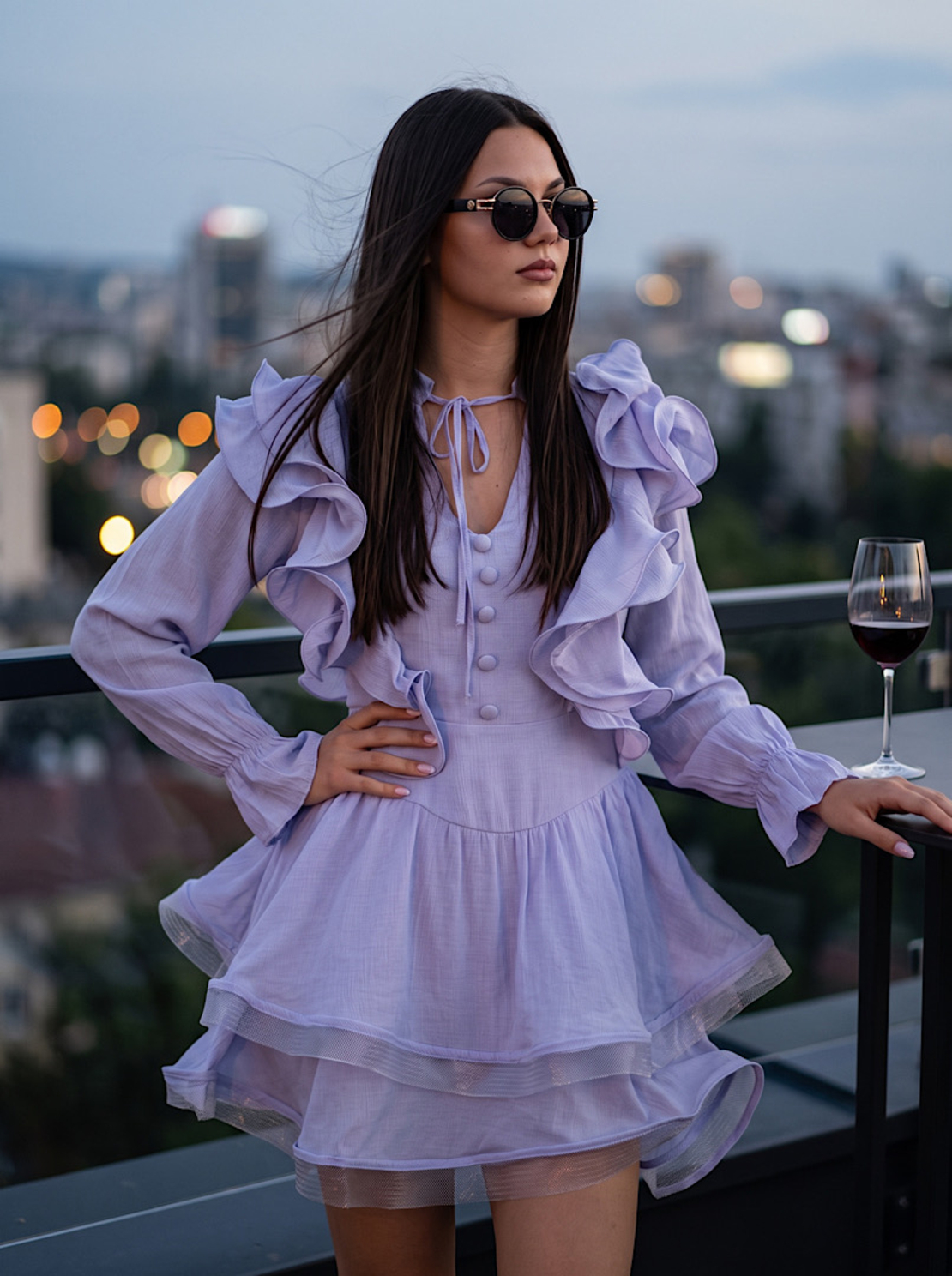 Bella Blue – елегантна синя рокля с волани