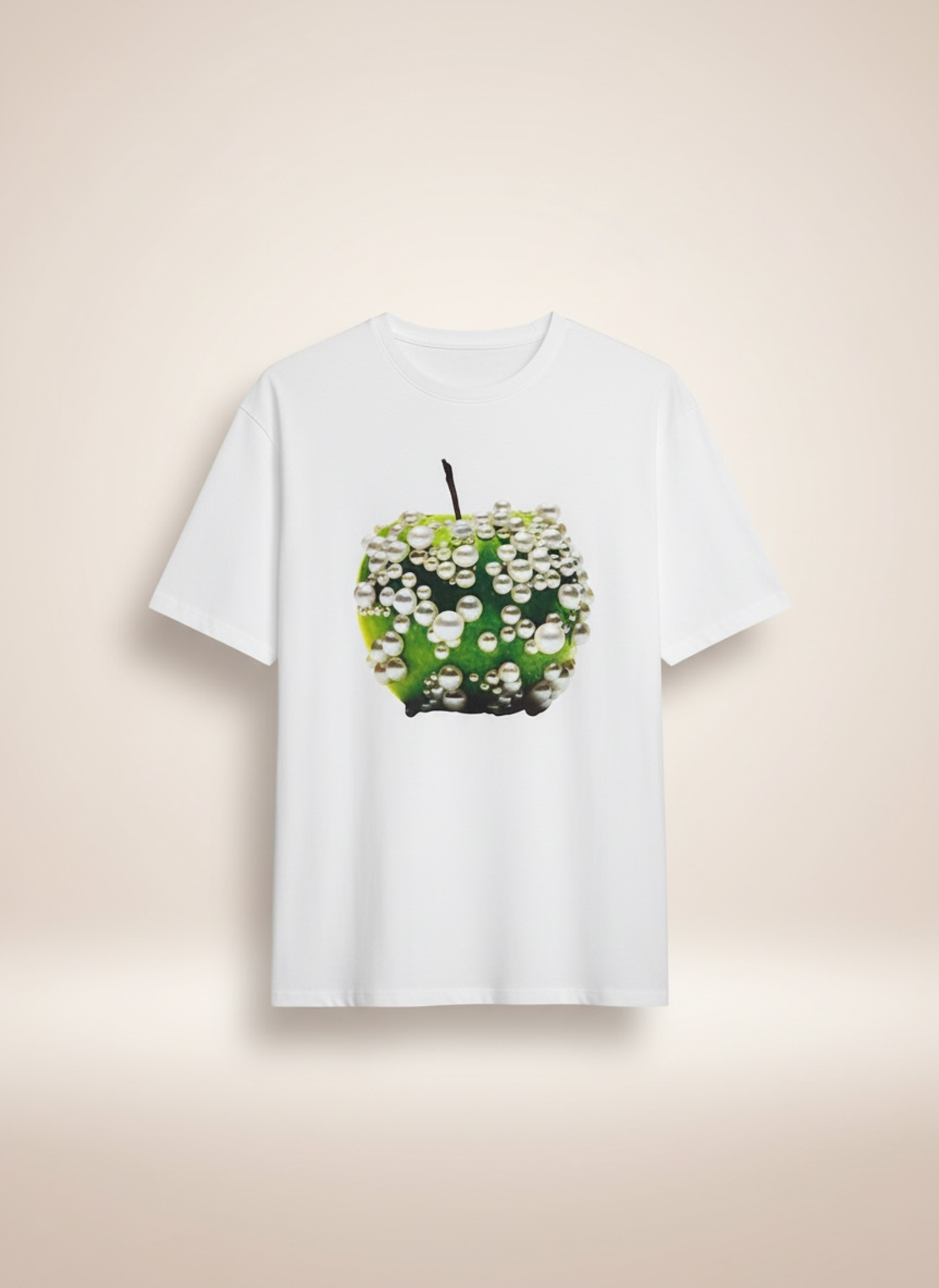 Дамска тениска Pearl Apple – oversize модел с артистичен принт