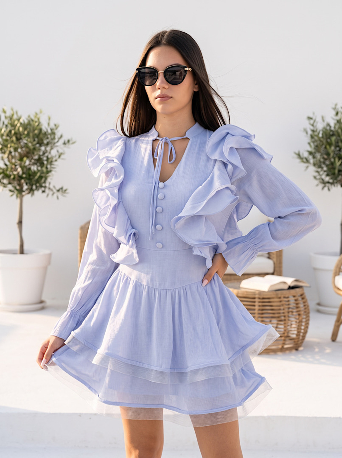 Bella Blue – елегантна синя рокля с волани