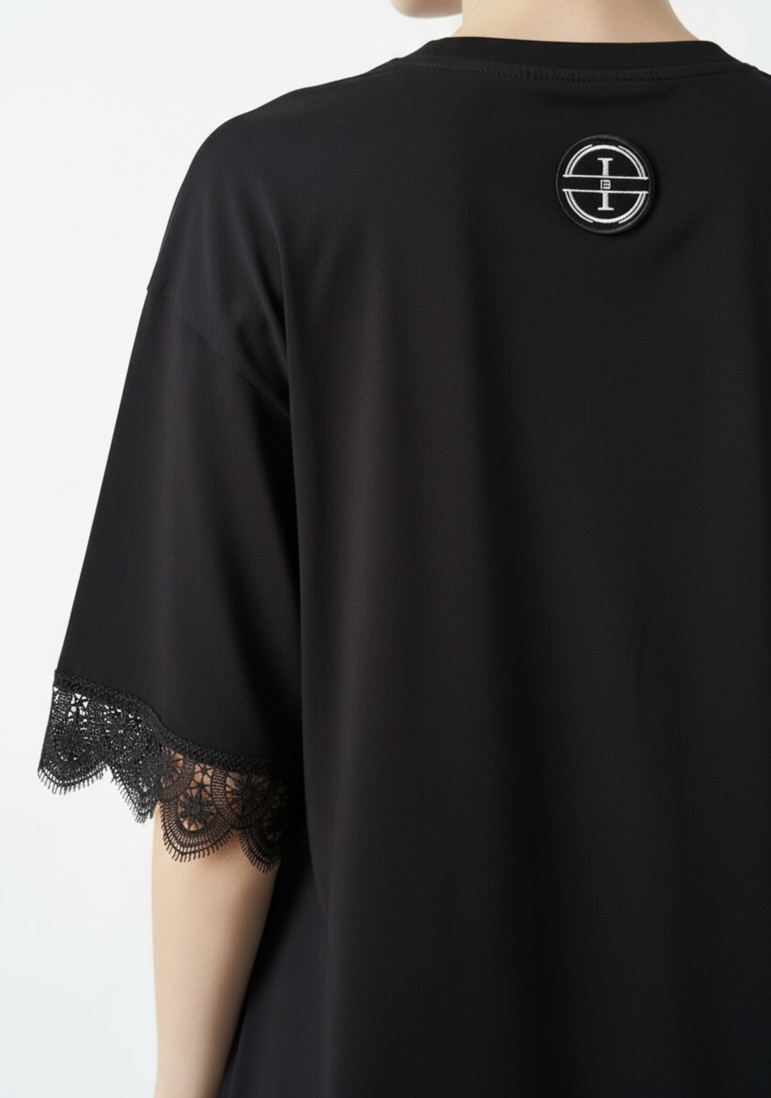 Черна памучна casual рокля с дантела Lace