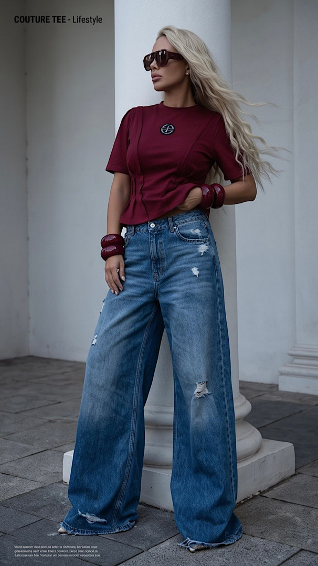 Couture Tee- Дамска бордо тениска