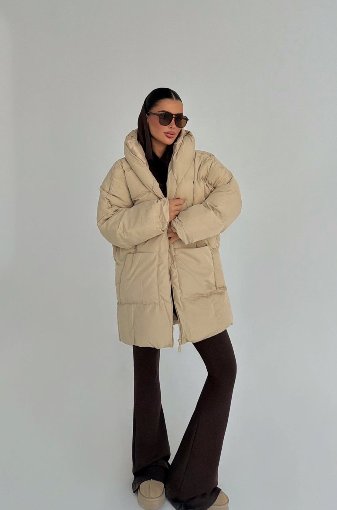 Soft Beige Puff – Бежаво миди яке тип пухенка Oversize