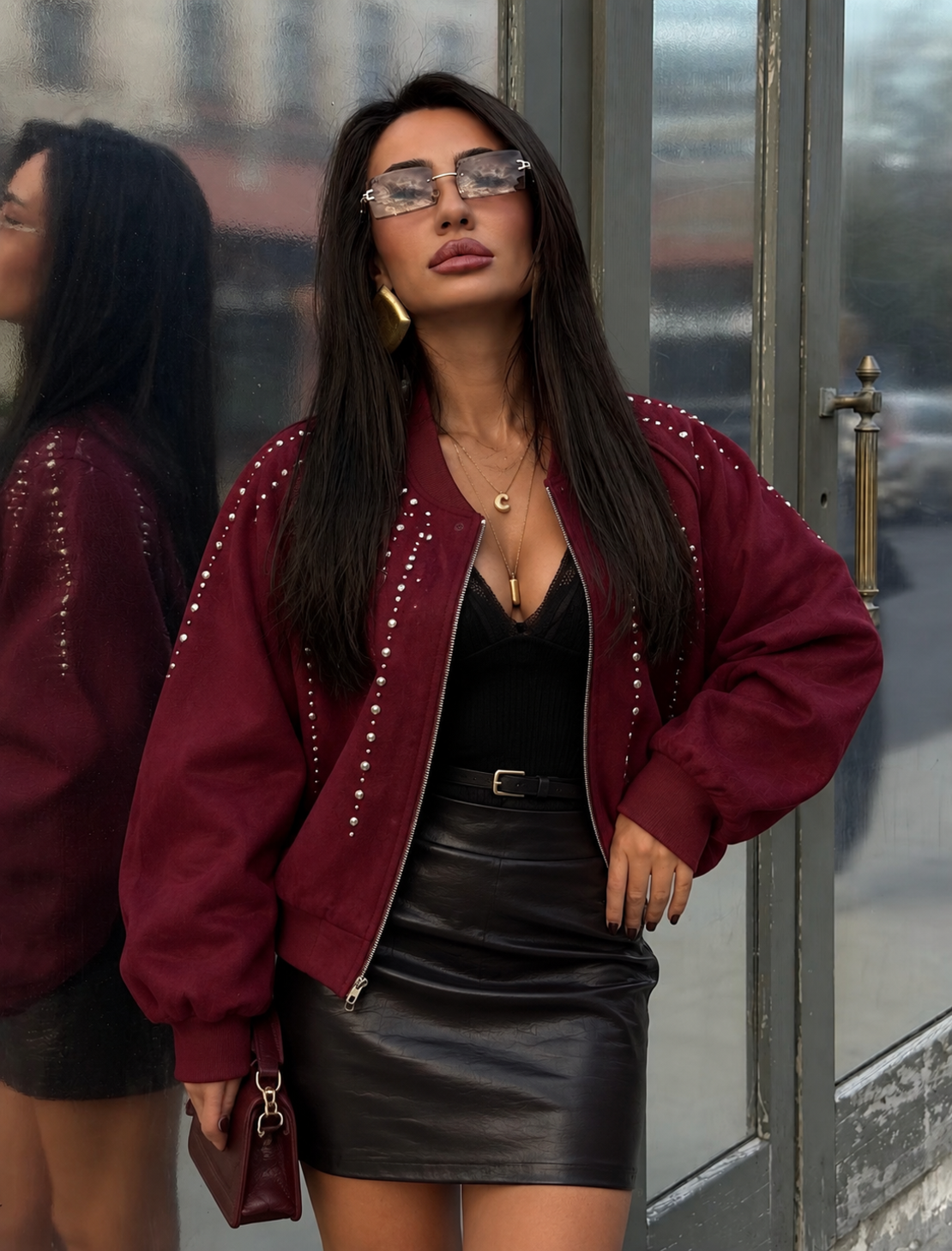 “ Chic Bombar” Bordo– яке/бомбър от набук с кабзи