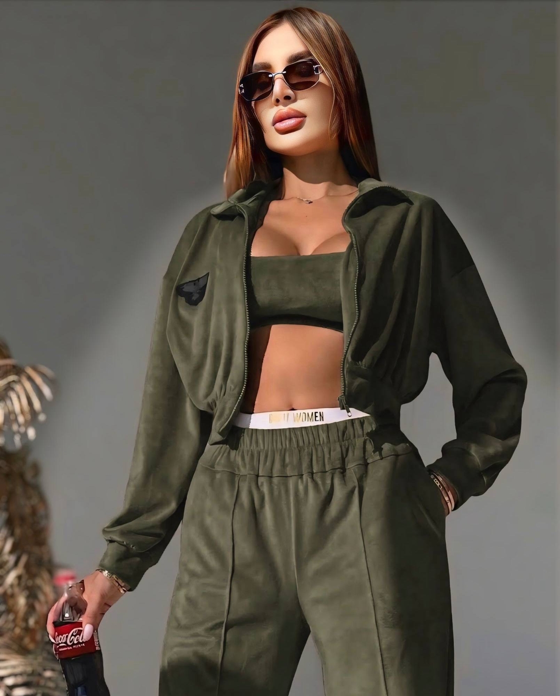 “ Rose Set “ green - спортен екип от велур – 3 части
