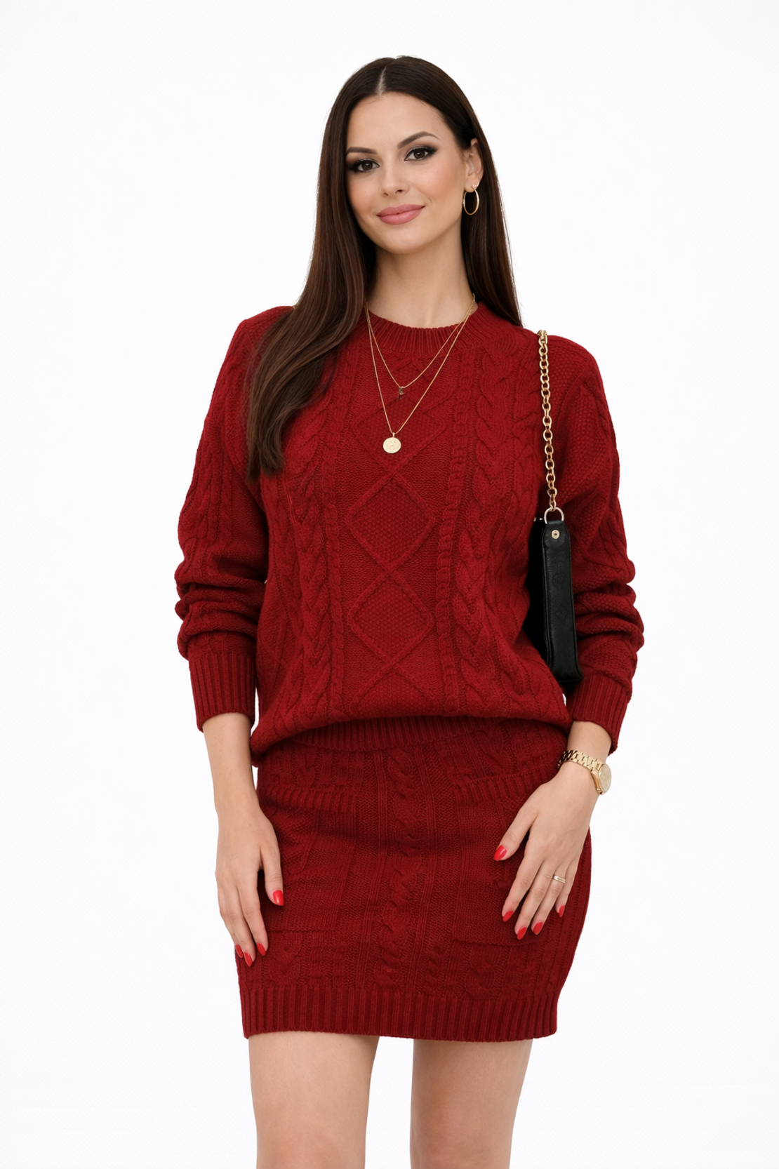 Комплект от плетиво на едра плетка  Бордо