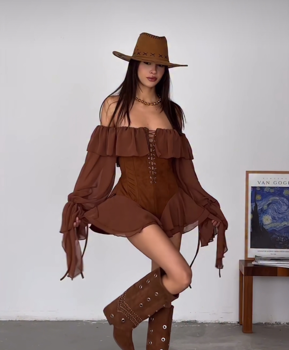 Western Chic  brown - гащеризон с корсет и волани