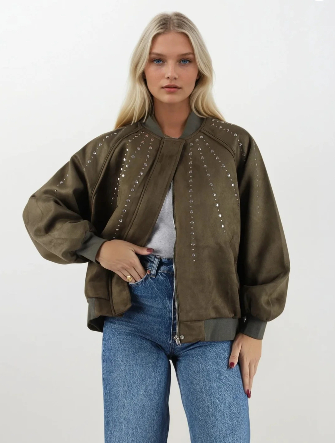 Bomber Chic  Green – яке/бомбър от набук с кабзи