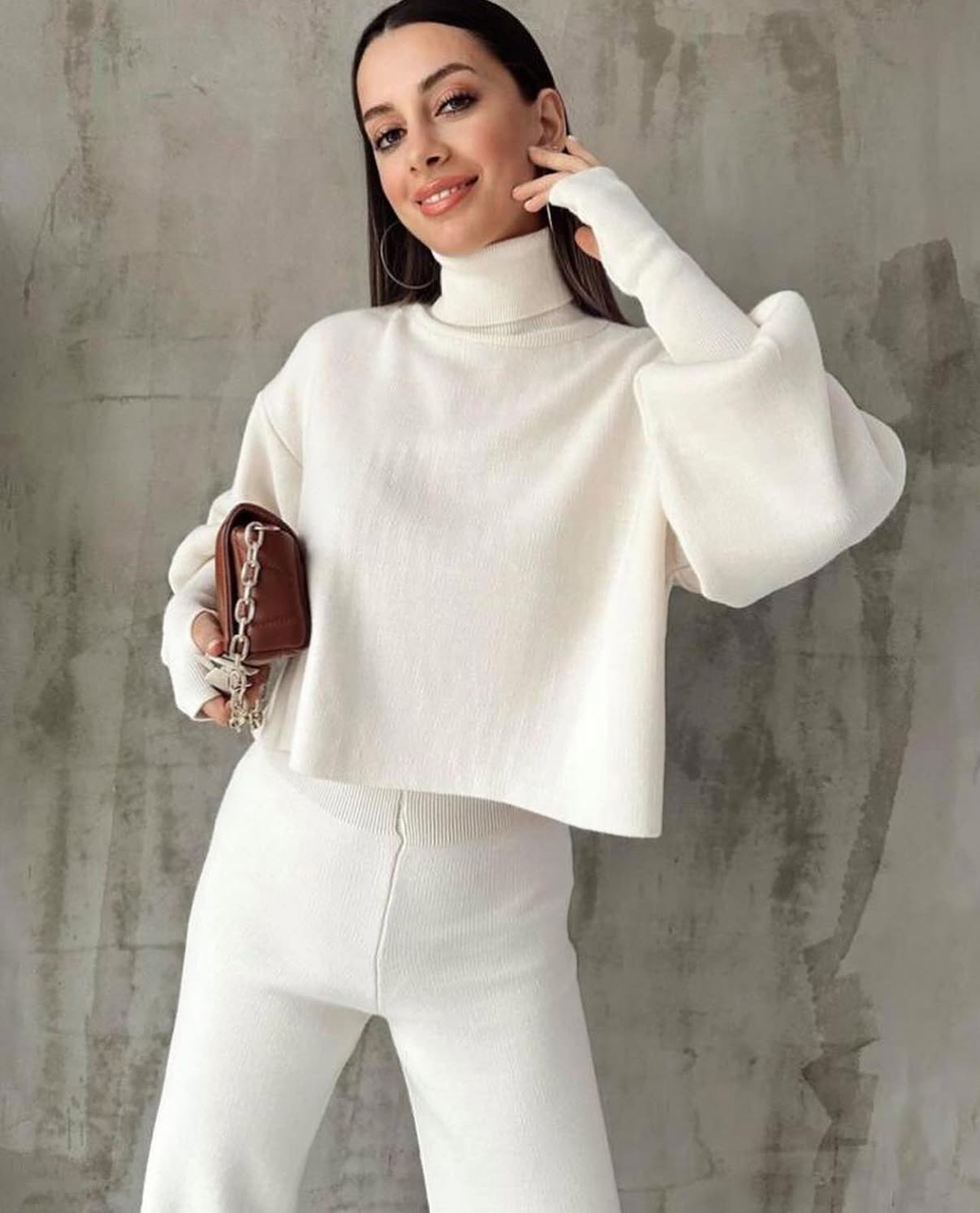 Cozy Elegance Set Ekru - плетен комплект с пуловер и панталон