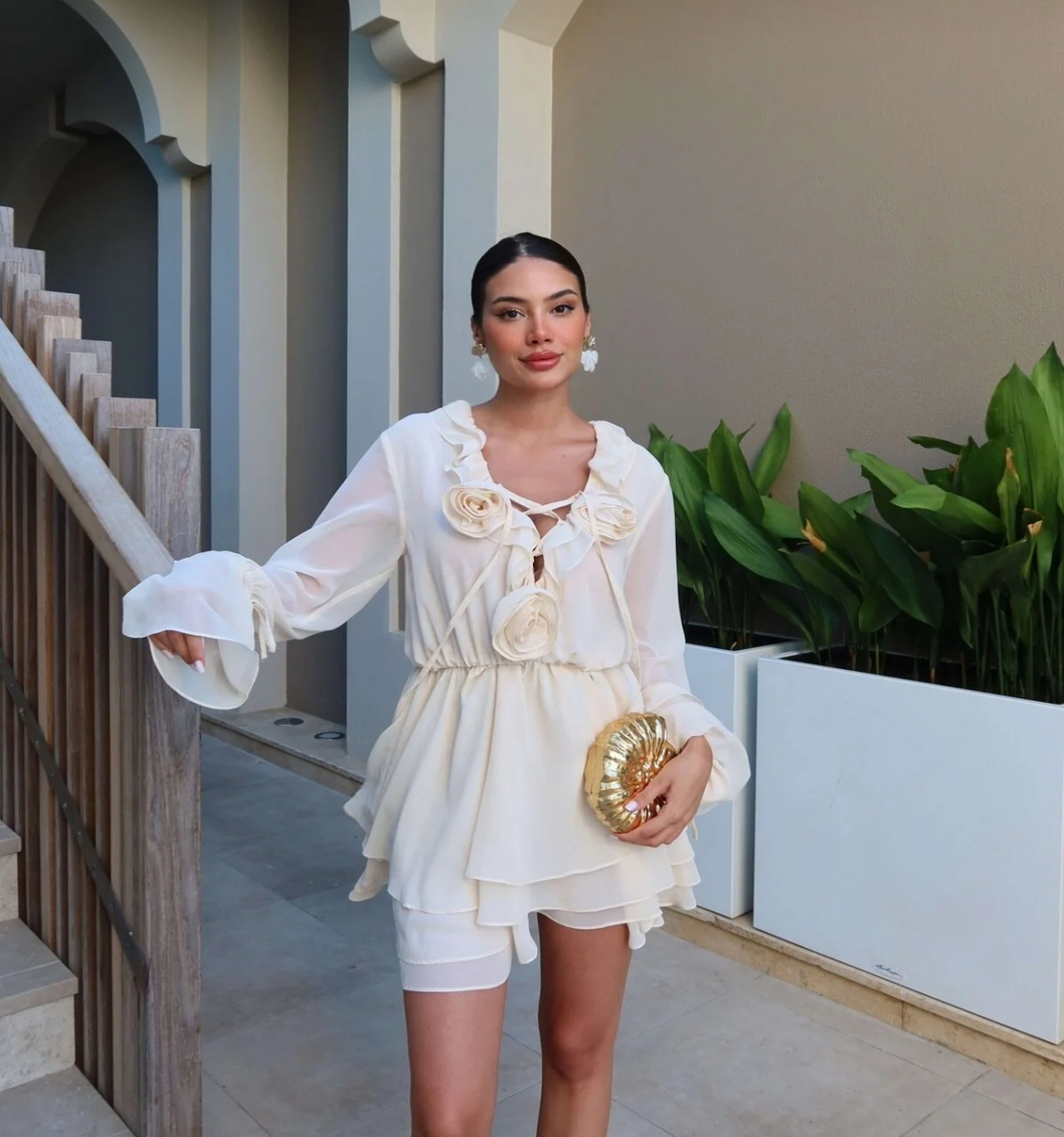 “Rosé Chic” Crema - Ефирна рокля с волани