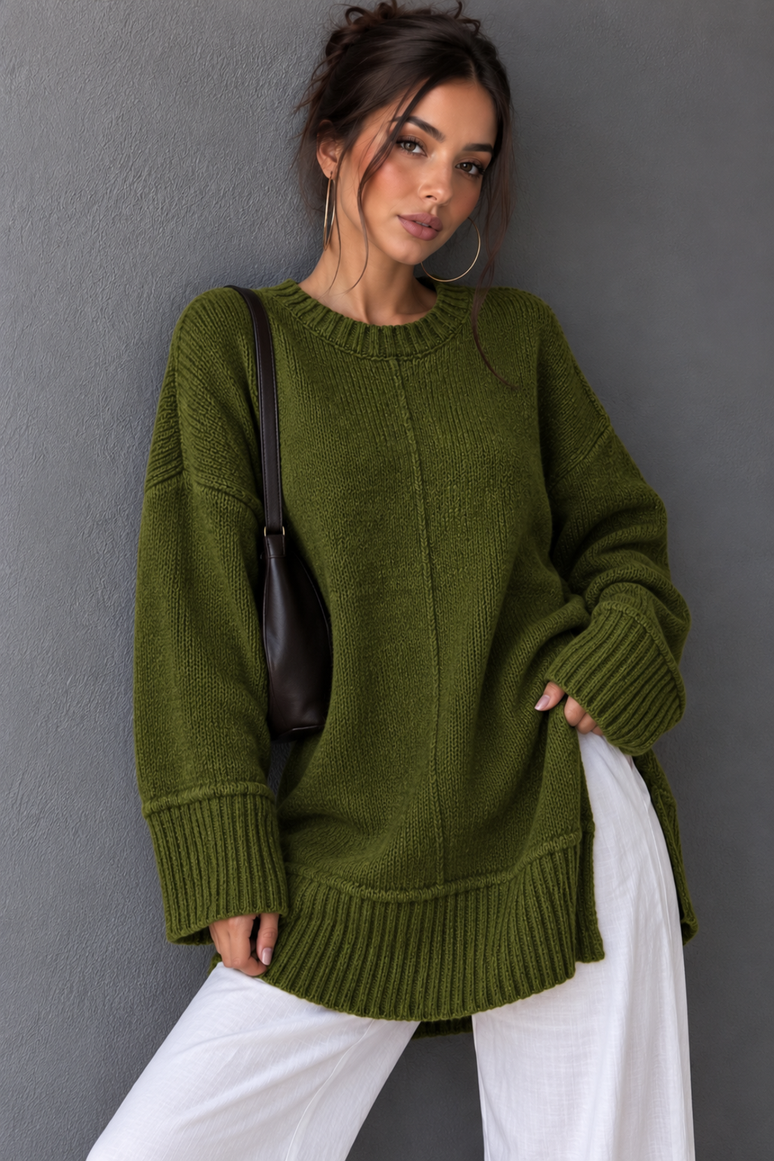 Издължен пуловер „Soft Touch“ Green