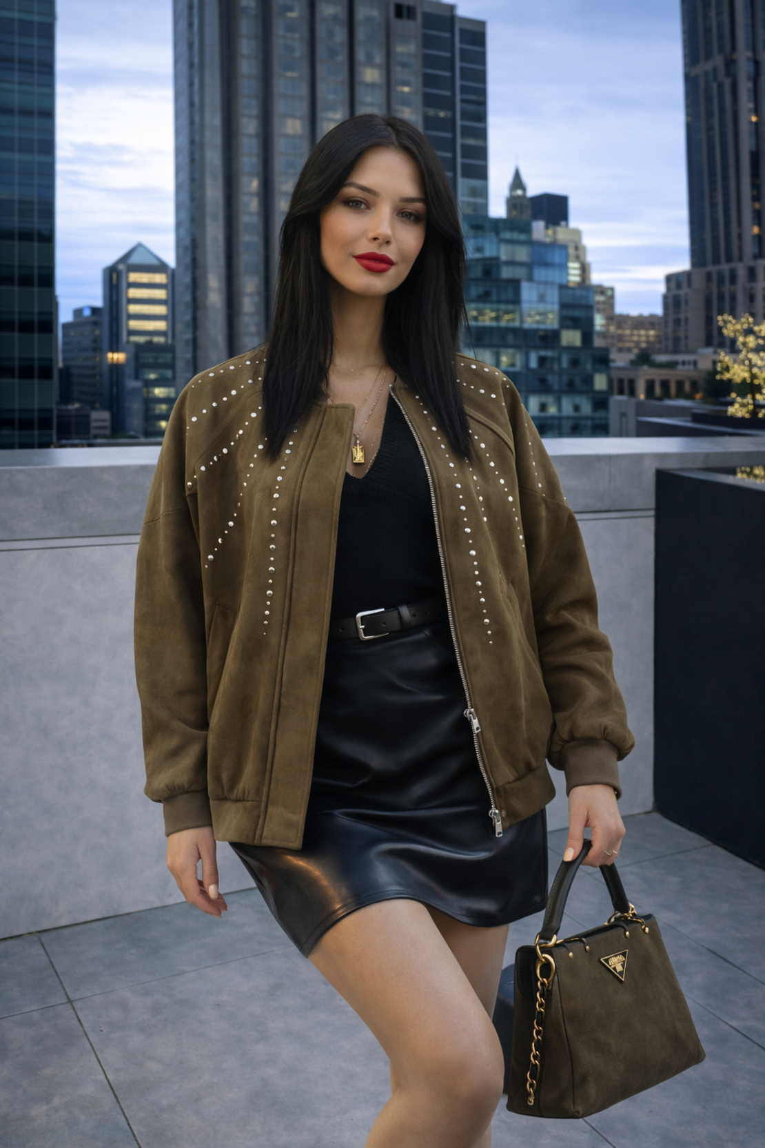 Bomber Chic  Green – яке/бомбър от набук с кабзи