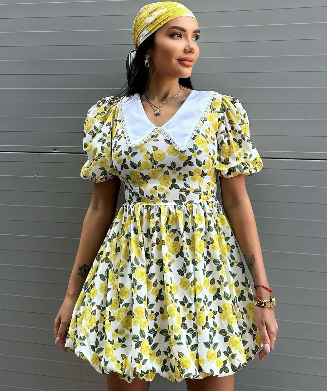 Рокля с яка и къс ръкав “Sun & Blossom” yellow