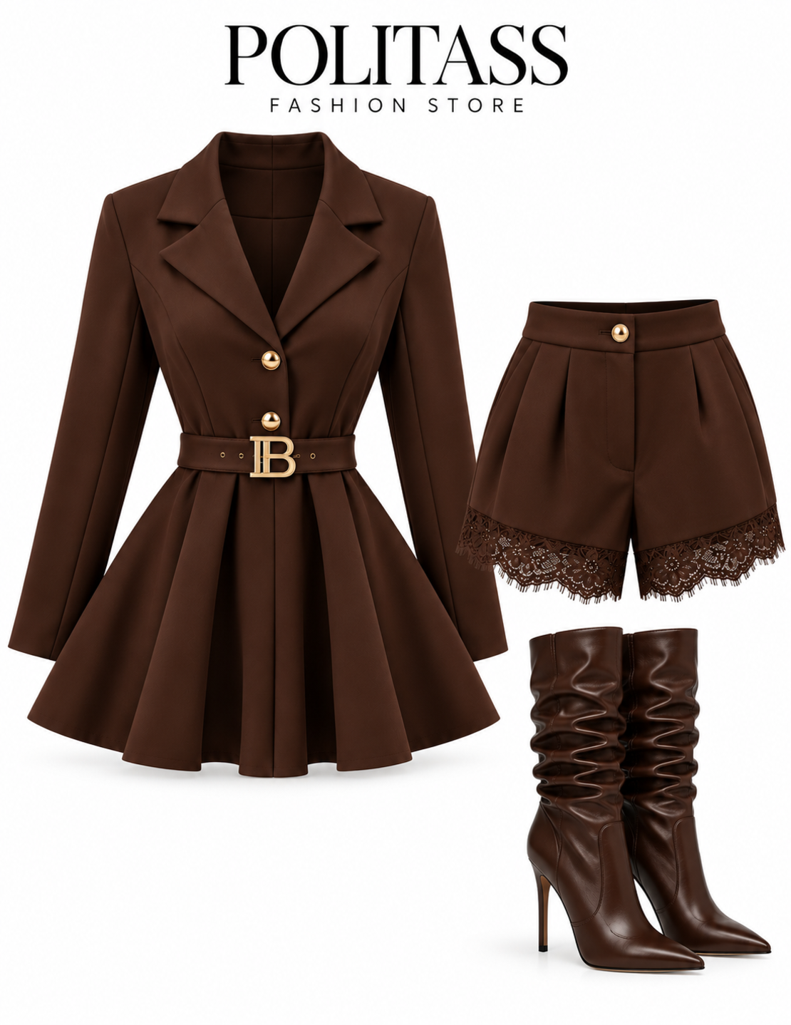 “  Bellissima” brown – рокля с панталонки с дантела