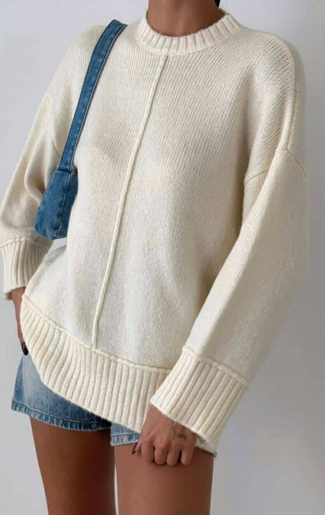 Издължен пуловер „Soft Touch“ Ecru