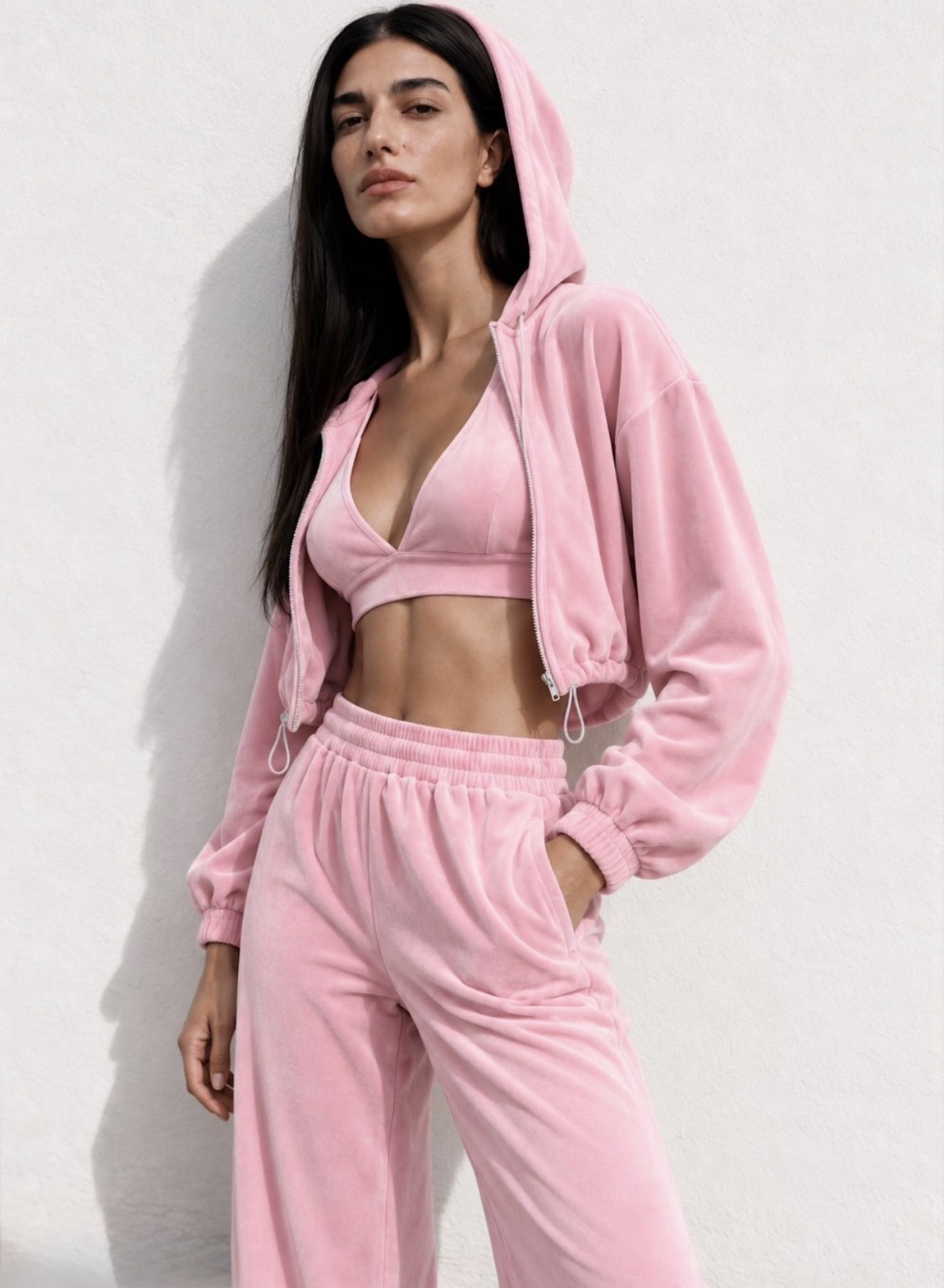 “ Velvet Glow Set “ pink - Велурен спортен екип 3 части